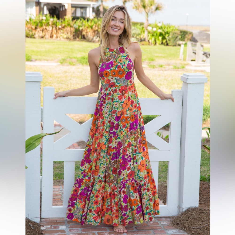 NATURAL LIFE Floral Halle Halter Maxi Dress in Orange, Pink, Green - NWT! - Picture 10 of 11